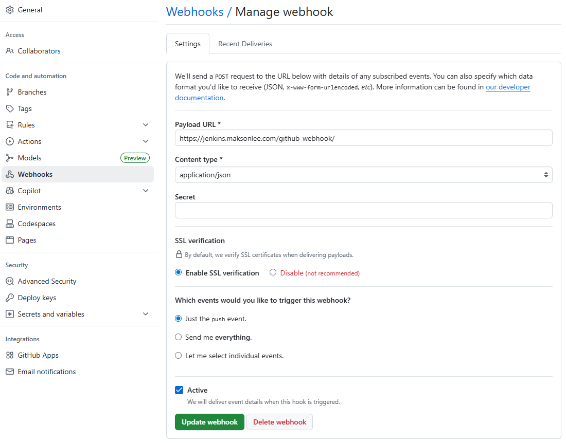 Trigger Jenkins Builds on GitHub Push - Makson Lee