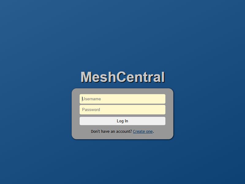 MeshCentral login screen on the internal HTTPS address