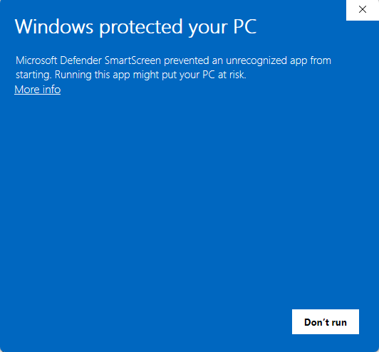 Microsoft Defender SmartScreen warning for the MeshCentral Agent
