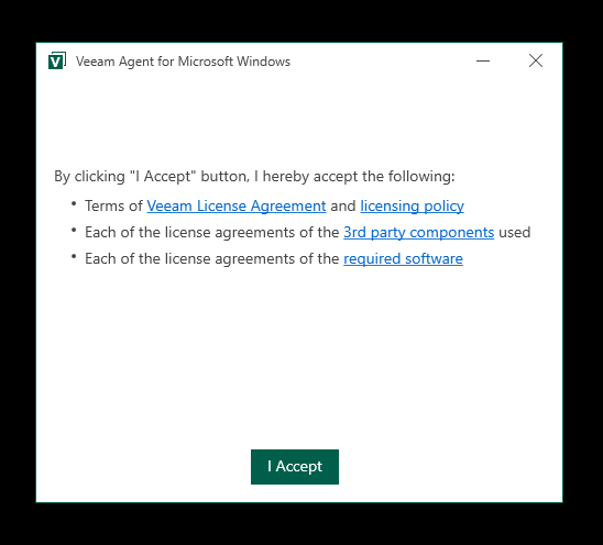 Veeam Agent installer license terms screen