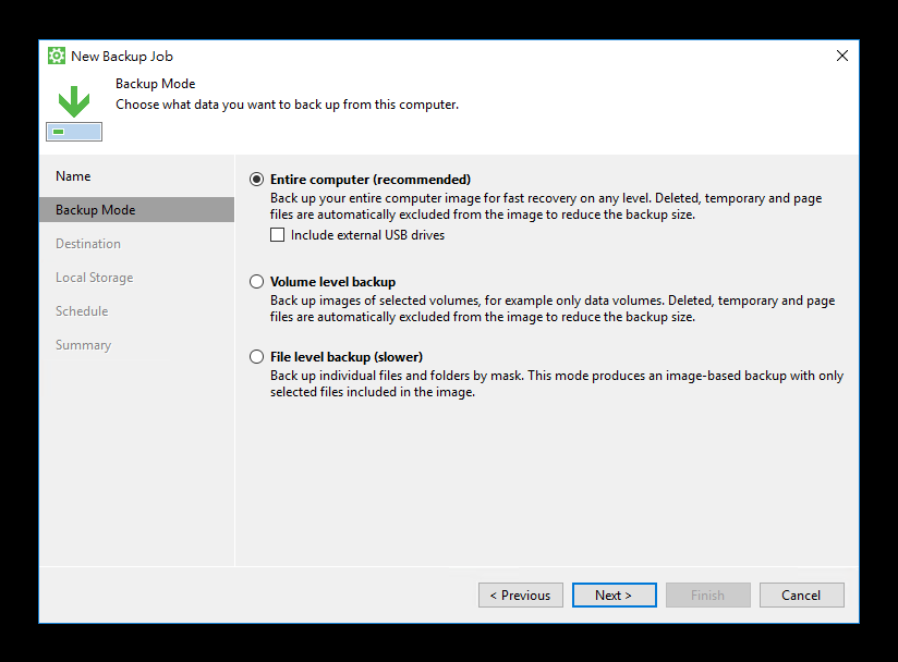 Veeam backup mode with Entire computer selected