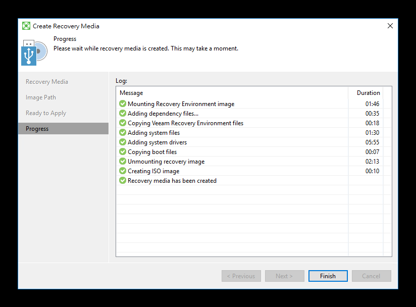 Veeam Recovery Media creation completed successfully